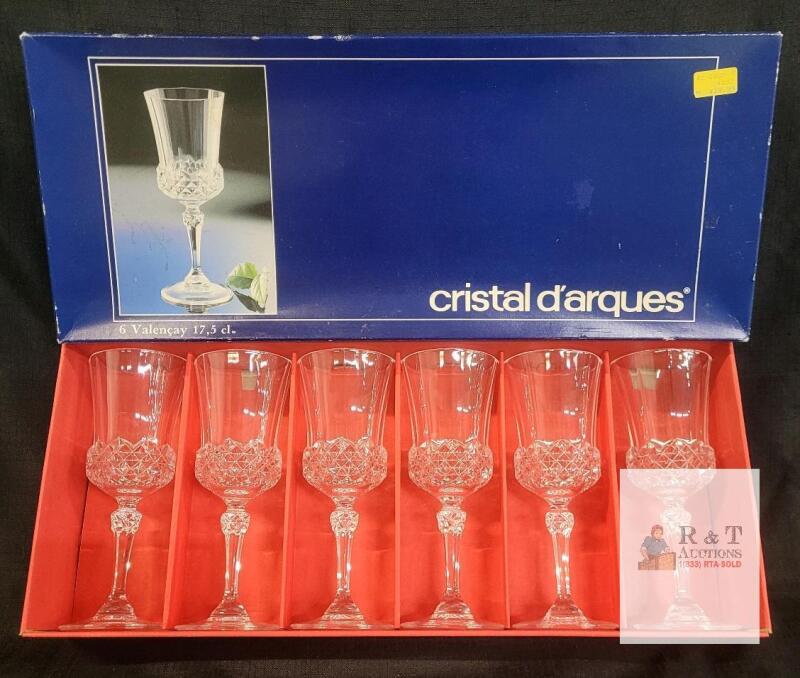Cristal d'Arques Valen&ccedil;ay Set of 6 Lead Crystal Wine Glasses 5.9oz, France, Original Box
