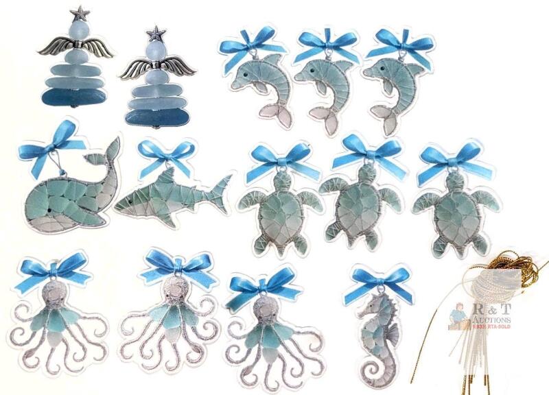 NEWFaux Sea Glass Ocean Animal Acrylic Ornaments &ndash; Blue Whale, Dolphin, Turtle, Octopus