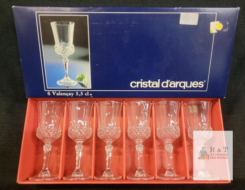 Cristal d'Arques Valen&ccedil;ay Lead Crystal Liqueur Glasses Set of 6, 5.5cl, France, Original Box