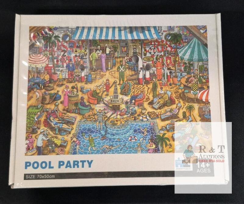 NEW Kanglejia Pool Party 1000 Piece Jigsaw Puzzle &ndash; 27.56 x 19.69 in, Ages 14+, Sealed, Cartoon Theme