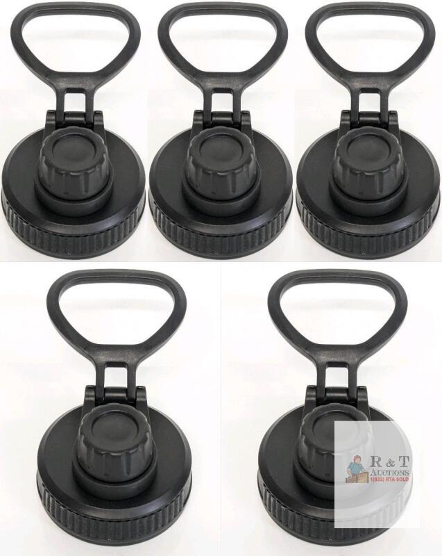 Set of 5 Universal 53mm Water Bottle Caps with Handle and Pour Spout, Black, Fits Wide Mouth Bottles