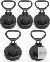 Set of 5 Universal 53mm Water Bottle Caps with Handle and Pour Spout, Black, Fits Wide Mouth Bottles