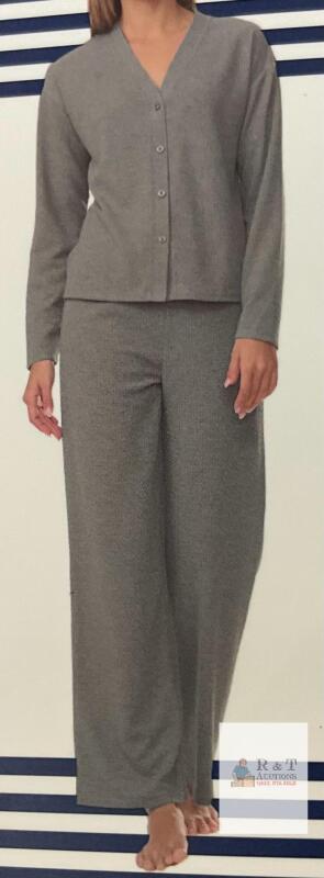 NEW Splendid Women's Gray Waffle-Knit 2 Piece Pajama Set, Size Small/Petite, Button Down Top