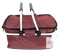 NEW Collapsible Insulated Picnic Basket Tote, Burgundy, 15"x9"x9.5", Aluminum Frame, Zippered Top