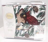 NEW HOME Birds of a Feather Queen Flannel Cotton Sheet Set, Deep Pocket, 4pc with Pillowcases, UPC 073555240327
