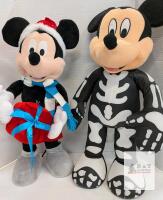 Disney Mickey Mouse 18" Plush Dolls &ndash; Santa Holiday and Skeleton Halloween Themed Set, photos for visual condition.