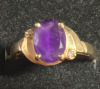 10K Yellow Gold Oval Amethyst Ring Diamonds