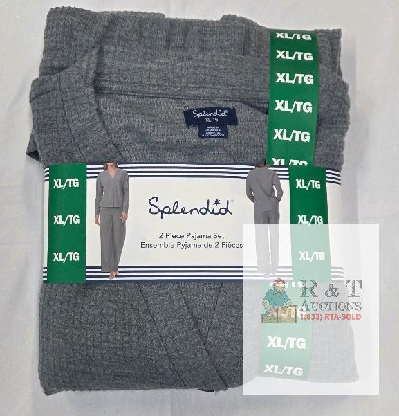 NEW Splendid Women's XL Gray 2 Piece Pajama Set, Long Sleeve Button Top & Pants, 100% Polyester