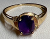 10K Yellow Gold Oval Amethyst Ring Diamonds - 3
