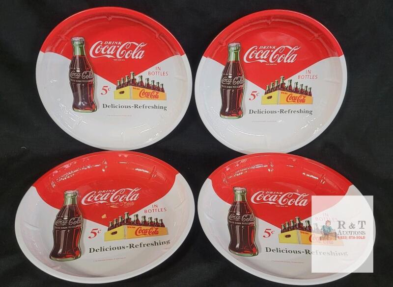 Coca-Cola 8.25" Metal Serving Trays Set of 4 &ndash; 5&cent; Delicious-Refreshing Retro Design