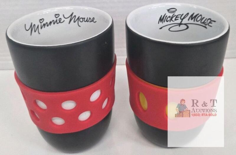 Disney Parks Mickey & Minnie Mouse Ceramic Mug Set, Silicone Grip, Authentic FT84-1014-1-13191