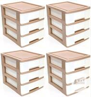 Plastic 3-Drawer Desktop Storage Organizer, Beige/White, 9.5"x7"x7.5", Set of 4