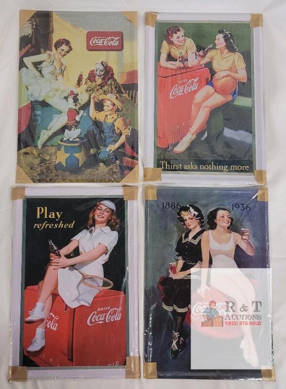 Set of 4 Vintage Coca-Cola Tin Signs, 12"x8", Colorful Retro Decor, Made in China, Pre-Drilled Holes