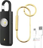 130dB Personal Alarm Keychain Rechargeable with LED Flashlight, USB-C, Carabiner Clip Black