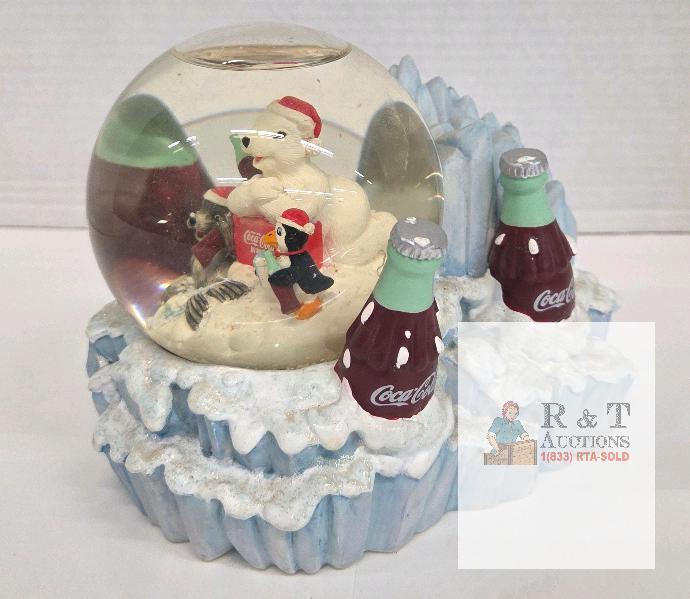Coca-Cola Polar Bear Musical Snow Globe, 8" Long, Battery-Operated, China, Holiday Decor