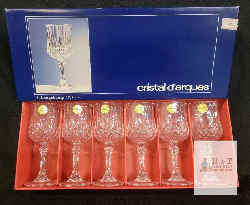 Cristal d'Arques Longchamp 17.5cl Lead Crystal Wine Glasses Set of 6, France, Original Box