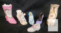 Set of 6 Porcelain Shoe Figurines &ndash; Hand Painted Floral, Gold Trim, Souvenir Buffalo NY, 2&ndash;6" Long