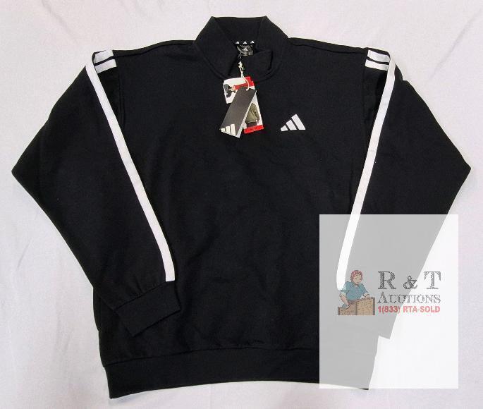 NEW Adidas Men's Black Quarter-Zip Athletic Pullover, Medium, White Stripes, 2023, New with Tags