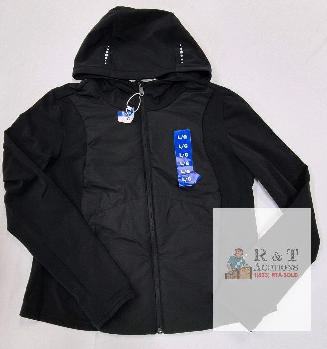 NEW Tuff Athletics 1815575 Women's Large Black Zip-Up Hooded Jacket Reflective Accents New