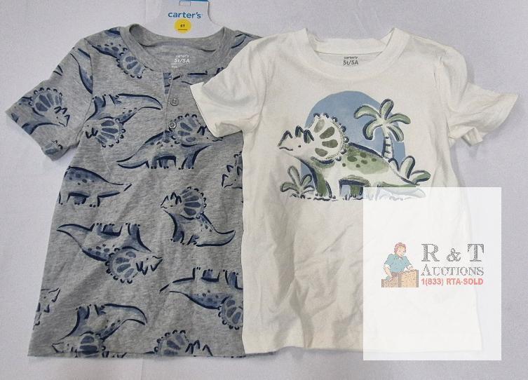 NEW Carter's 5T Toddler Dinosaur T-Shirt Set, Short Sleeve, Gray & White, Boys, Button Detail