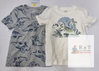 NEW Carter's 5T Toddler Dinosaur T-Shirt Set, Short Sleeve, Gray & White, Boys, Button Detail