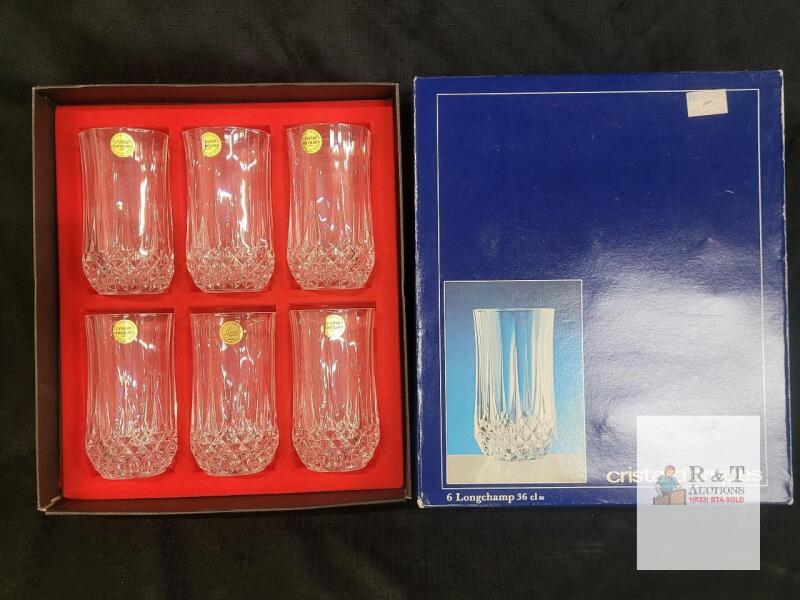 Cristal d'Arques Longchamp Highball Glasses Set of 6, 12oz Lead Crystal, Original Box, France