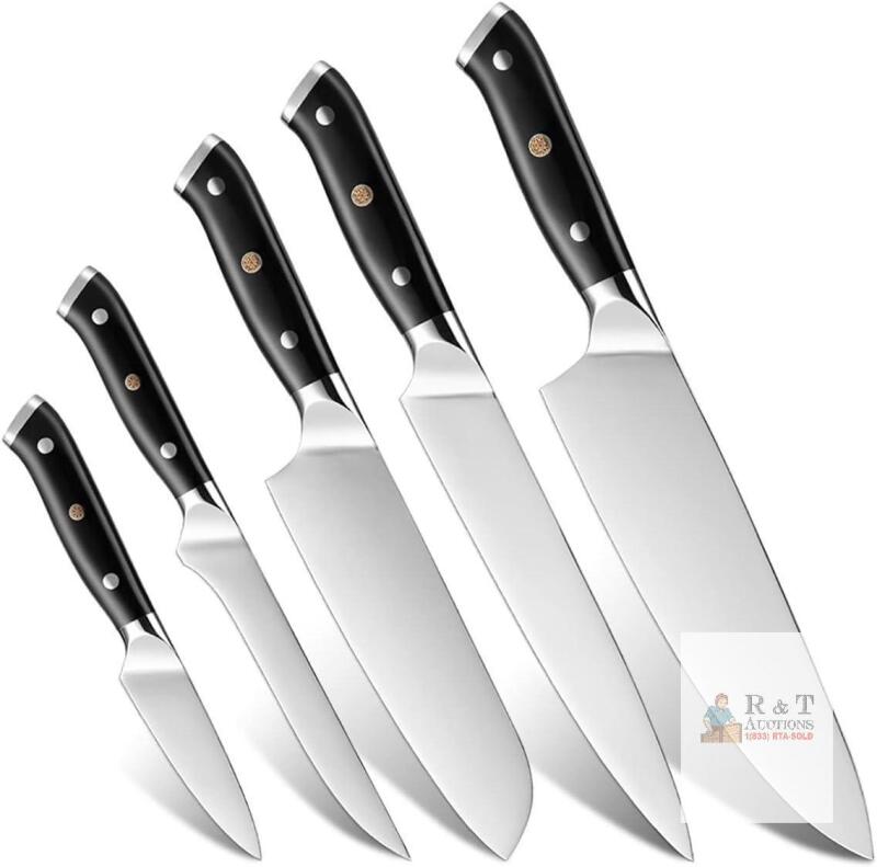 New in box Kitajun Smart Kitchen Knife Set, 5Cr15MoV Steel, ABS Handles, Black/White, X003YTCQX9