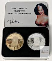 [Rare] Limited Edition JULIE STRAIN (1962&ndash;2021) FANS CLUB Wonder Woman Collectable Medallion Pair in Collectable Metal Tin, February 18, 1962 Concord California, From First 100 Sets, Coins in Hard Protective Cases, 2.3" Diameter Each