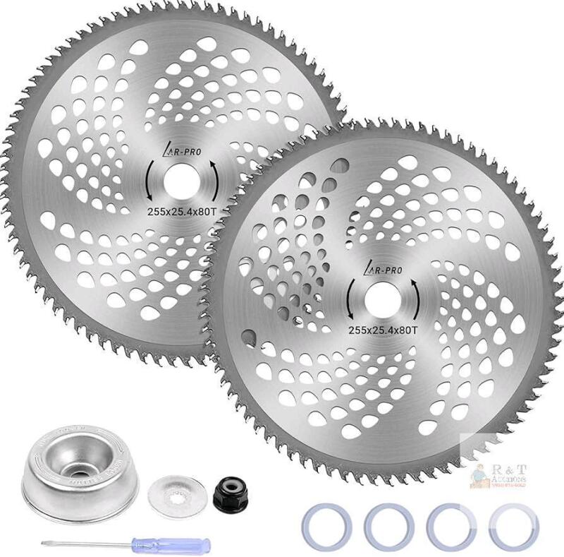 2 New 10" x 80T Carbide Tip Brush Blades with The Universal Adapter Kit &ndash; for Cutter, Trimmer, Weed Eater | Made from Premium Stainless Steel to Last Long | Cuts Like Butter
