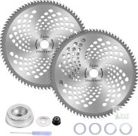 2 New 10" x 80T Carbide Tip Brush Blades with The Universal Adapter Kit &ndash; for Cutter, Trimmer, Weed Eater | Made from Premium Stainless Steel to Last Long | Cuts Like Butter