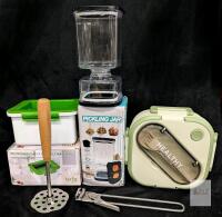 Kitchen Prep Set: Tofu Press, Pickling Jar, 3-Compartment Bento, Masher, Jar Lifter, Utensils