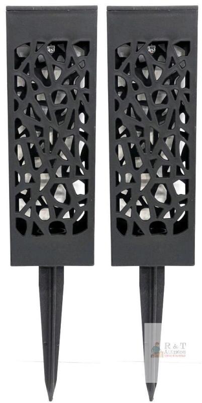 Solar LED Pathway Lights, Modern Geometric Black Design, Set of 2, Ground Stake, 16-Inch