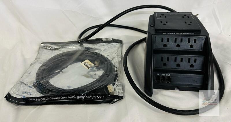 UnSwitch 9-Outlet Surge Protector with Phone/Network Protection & 15ft HDMI 1.4 Cable TESTED