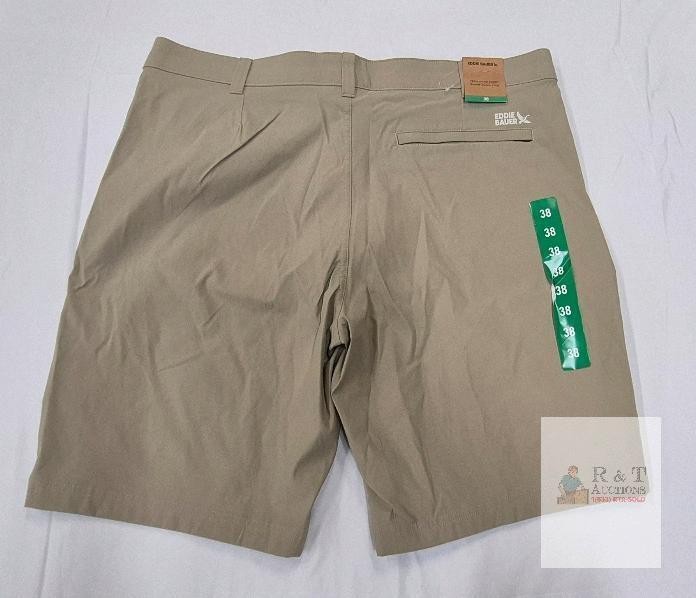 NEW Eddie Bauer Tech Chino Short, Size 38, Khaki, Stretch Nylon, Button/Zipper, 10" Inseam