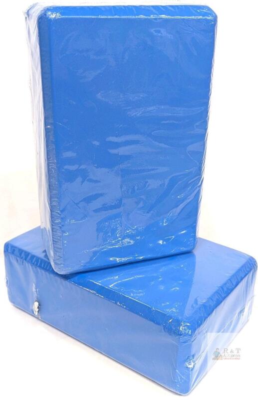 Blue Foam Yoga Blocks 9"x6"x4" (Pair) &mdash; High-Density EVA, Rounded Edges, Plastic Wrapped