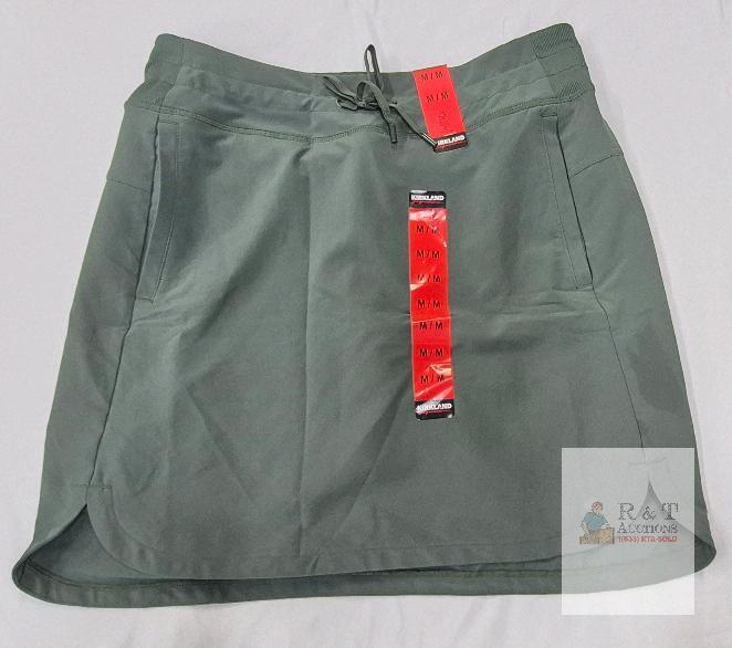 NEW Kirkland Signature Active Skort, Medium, Olive Green, Drawstring Waist, Pockets, New with Tags