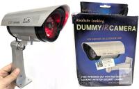 Realistic Dummy IR Security Camera, Flashing LED, Silver, Indoor/Outdoor, Wall Mount