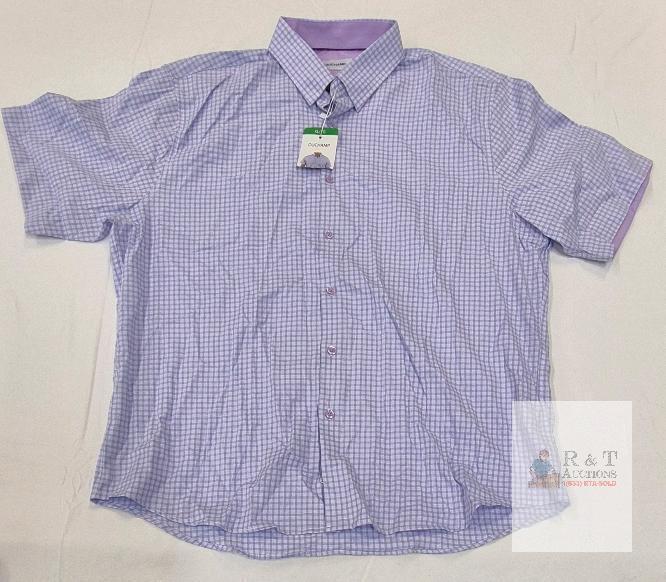 NEW Duchamp XL Short Sleeve Cotton Button-Down Shirt, Purple/White Check, New with Tags
