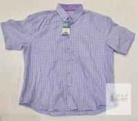 NEW Duchamp XL Short Sleeve Cotton Button-Down Shirt, Purple/White Check, New with Tags