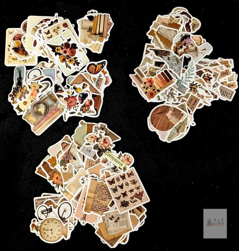 Large Vintage Ephemera Sticker Pack &ndash; 100+ Matte Decorative Stickers, Botanical, Retro Designs