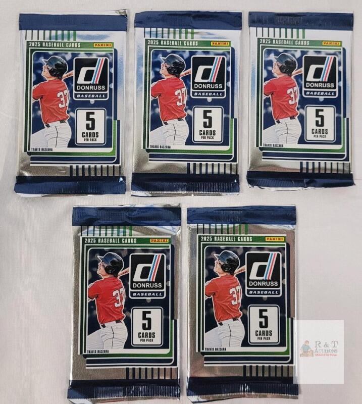 2025 Donruss Baseball 5-Pack Lot, Panini Factory Sealed, 5 Cards Per Pack, Travis Bazzana Cover