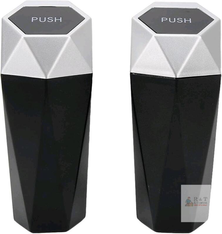 2 New Mini Car Trash Bins, Waterproof Plastic Automotive Garbage Can Multiple Purpose with Push Lid (Silver)
