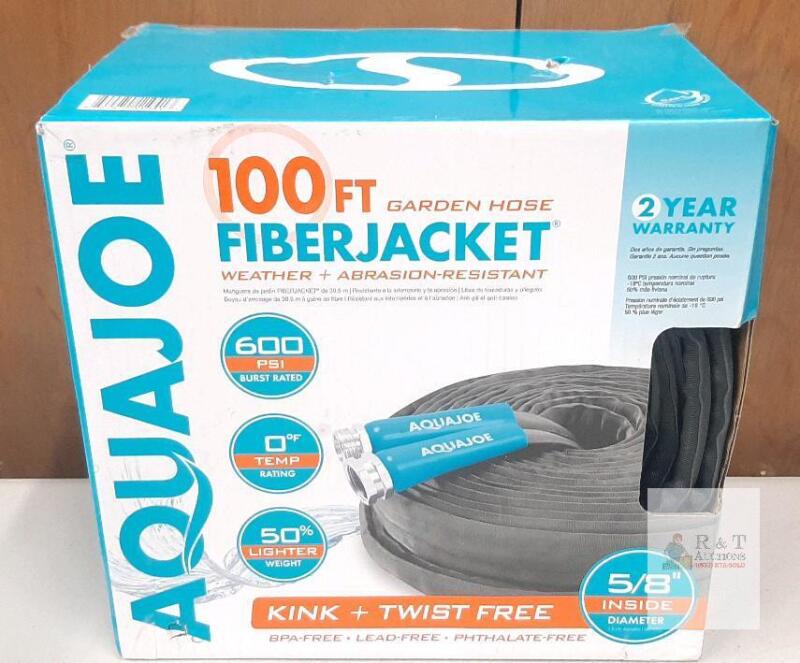 NEW AquaJoe AJFJH100-58-PRO FiberJACKET 100 ft 5/8" Garden Hose, 600 PSI, Aluminum Fittings