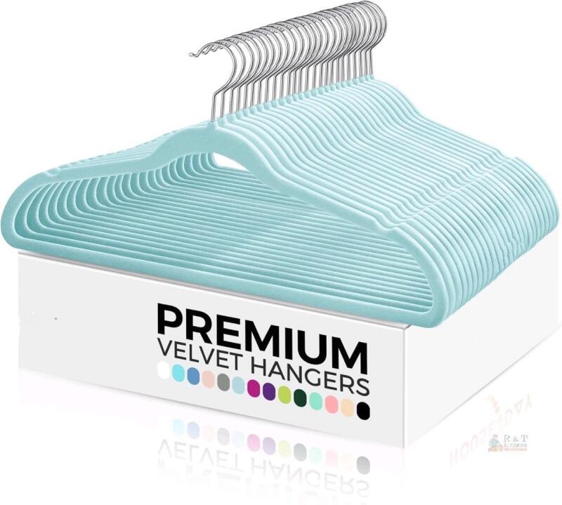 50 New Zober Velvet Hangers, Light Blue, ZO-V306/50