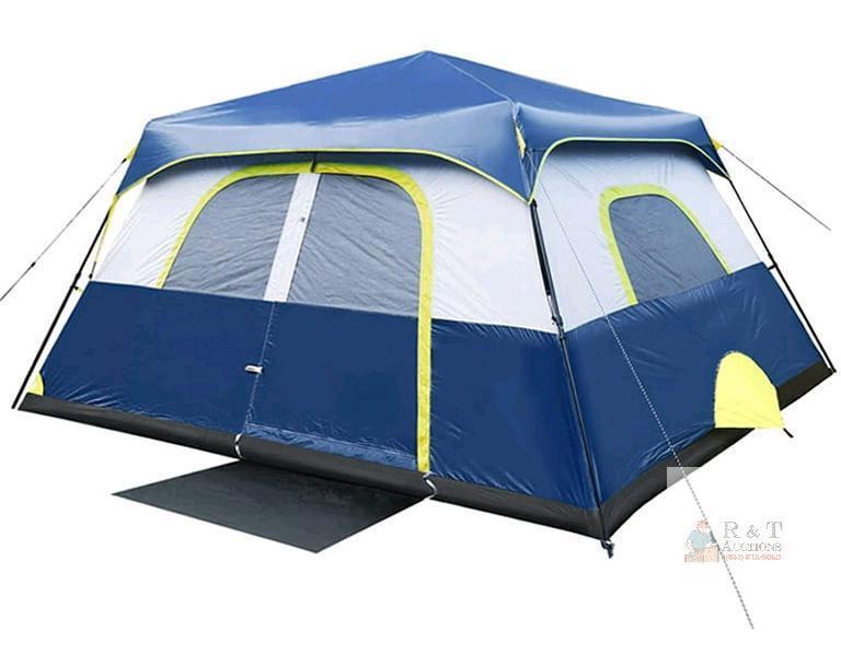 New - QOMOTOP 8-Person Camping Tent, Instant Cabin Tent, Easy Setup in 60 Seconds, Weatherproof Family Tent for Camping, Outdoors & Travel, with Ventilated Windows - Blue