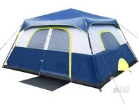 New - QOMOTOP 8-Person Camping Tent, Instant Cabin Tent, Easy Setup in 60 Seconds, Weatherproof Family Tent for Camping, Outdoors & Travel, with Ventilated Windows - Blue
