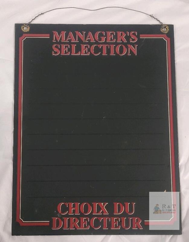Bilingual Manager's Selection Chalkboard Sign 12"x16", Wire Hanging, Lined, Black/Red