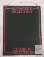 Bilingual Manager's Selection Chalkboard Sign 12"x16", Wire Hanging, Lined, Black/Red