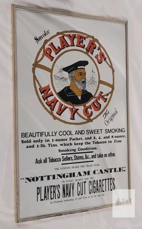 Player&rsquo;s Navy Cut Cigarettes Advertising Mirror, Dareco Art Nouveau Repro, 14.5"x10.5", Made in Japan