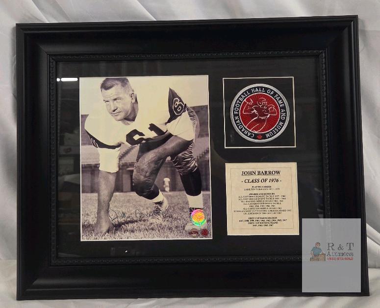 John Barrow Signed Photo Display &ndash; Canadian Football Hall of Fame, COA, 20"x16" Framed, Tiger-Cats